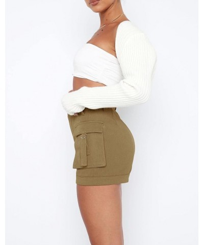 Womens Casual High Waist Cargo Shorts with Pockets Summer Short Hot Pants Brown $13.52 Shorts