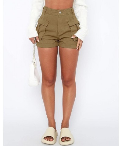 Womens Casual High Waist Cargo Shorts with Pockets Summer Short Hot Pants Brown $13.52 Shorts