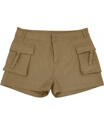 Womens Casual High Waist Cargo Shorts with Pockets Summer Short Hot Pants Brown $13.52 Shorts