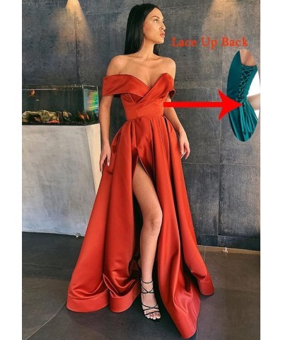 Women's Off Shoulder Prom Dresses Long Split Ruched Satin Formal Evening Dress with Pockets Dusty Rose $33.79 Dresses