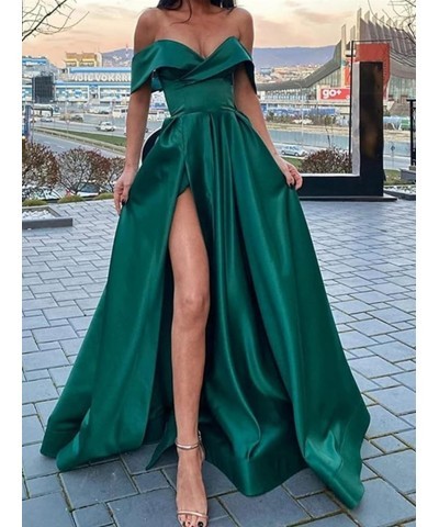 Women's Off Shoulder Prom Dresses Long Split Ruched Satin Formal Evening Dress with Pockets Dusty Rose $33.79 Dresses