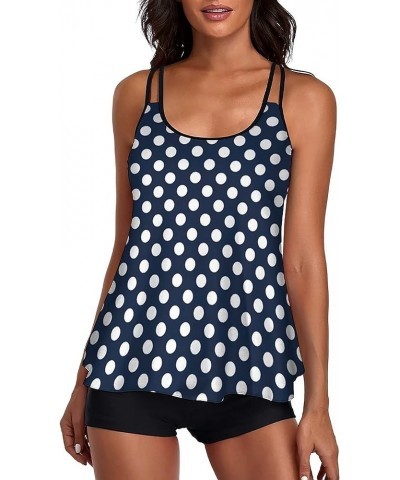 Women's Bathing Suits Swimsuits Tankini Sets for Two Piece Blouson Tank Top with Boyshorts Dot Navy Blue $20.27 Swimsuits