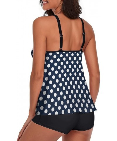 Women's Bathing Suits Swimsuits Tankini Sets for Two Piece Blouson Tank Top with Boyshorts Dot Navy Blue $20.27 Swimsuits