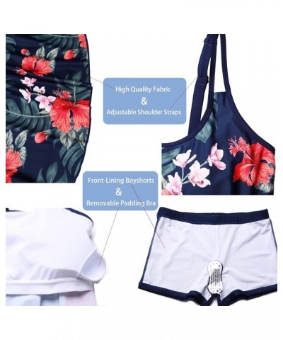 Women's Bathing Suits Swimsuits Tankini Sets for Two Piece Blouson Tank Top with Boyshorts Dot Navy Blue $20.27 Swimsuits