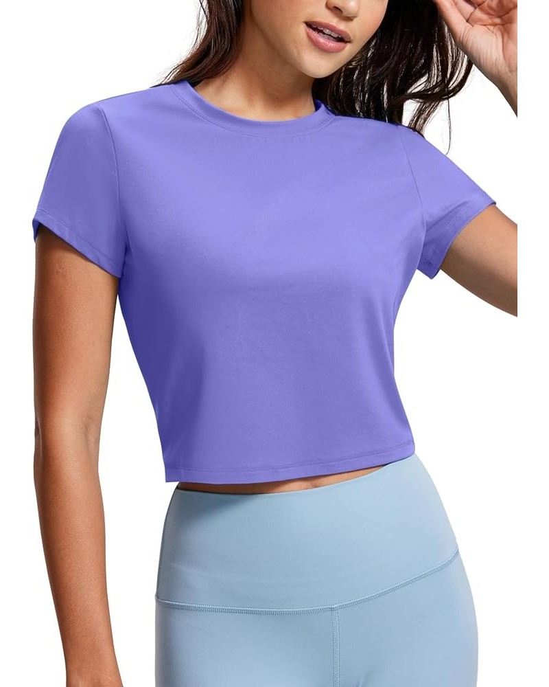 Butterluxe Short Sleeve Shirts for Women High Neck Crop Tops Basic Fitted T-Shirt Gym Workout Top Dark Lavender Purple $14.88...