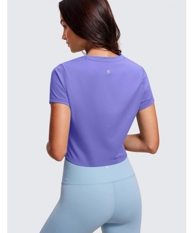 Butterluxe Short Sleeve Shirts for Women High Neck Crop Tops Basic Fitted T-Shirt Gym Workout Top Dark Lavender Purple $14.88...