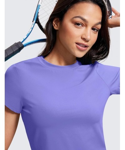 Butterluxe Short Sleeve Shirts for Women High Neck Crop Tops Basic Fitted T-Shirt Gym Workout Top Dark Lavender Purple $14.88...