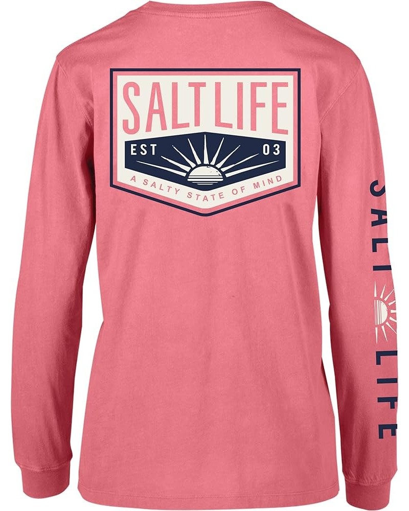 Women's Standard Sun Badge Salt Wash Long Sleeve Tee Pink Punch $10.60 Others