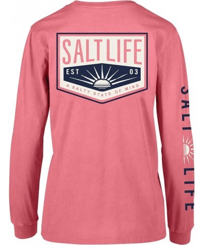 Women's Standard Sun Badge Salt Wash Long Sleeve Tee Pink Punch $10.60 Others