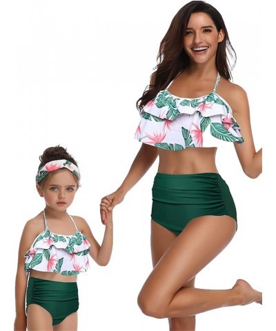 Mom and Daughter Matching Swimsuit Two Piece Bikini Sets Green Leaf $10.25 Sets