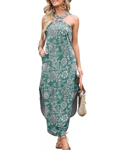 Women's Summer Casual Criss Cross Sundress Sleeveless Split Maxi Long Beach Dress with Pockets Print 08 $16.34 Dresses