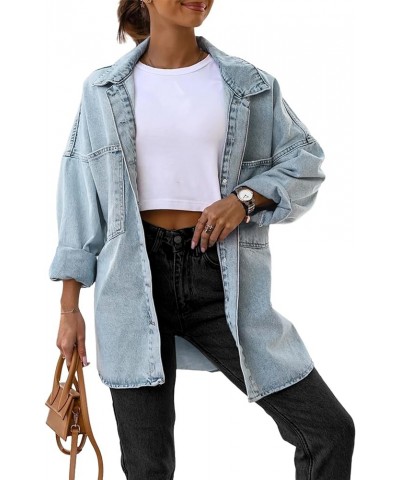 Women's Oversized Denim Jackets Casual Button Down Long Boyfriend Jean Coats with Pockets Blue $21.93 Jackets