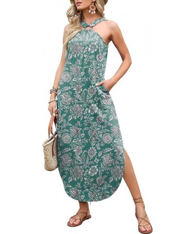 Women's Summer Casual Criss Cross Sundress Sleeveless Split Maxi Long Beach Dress with Pockets Print 08 $16.34 Dresses