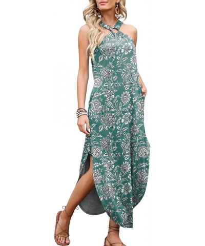 Women's Summer Casual Criss Cross Sundress Sleeveless Split Maxi Long Beach Dress with Pockets Print 08 $16.34 Dresses