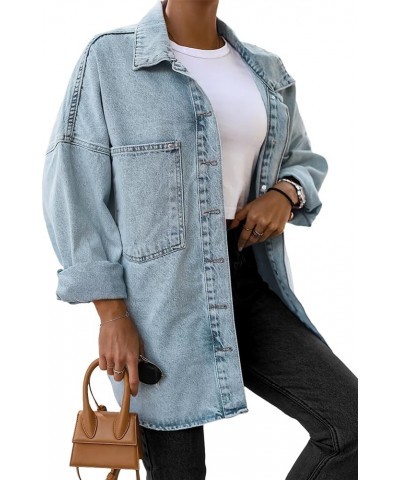 Women's Oversized Denim Jackets Casual Button Down Long Boyfriend Jean Coats with Pockets Blue $21.93 Jackets