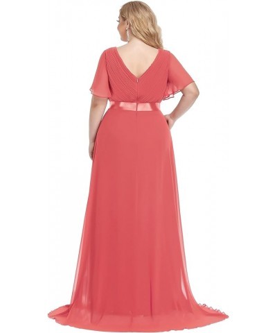 Womens One Shoulder Ruched Empire Waist Chiffon Maxi Plus Size Bridesmaid Dresses 09816-PZUSA Coral $35.69 Dresses