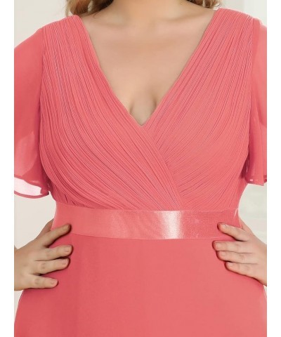 Womens One Shoulder Ruched Empire Waist Chiffon Maxi Plus Size Bridesmaid Dresses 09816-PZUSA Coral $35.69 Dresses