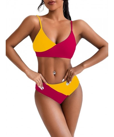 Women's Solid Spaghetti Strap Bralette Bikini Set Two Piece Swimsuit Dragon Fruit Color $15.60 Swimsuits