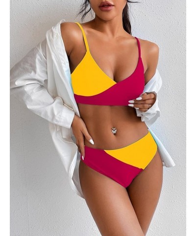 Women's Solid Spaghetti Strap Bralette Bikini Set Two Piece Swimsuit Dragon Fruit Color $15.60 Swimsuits