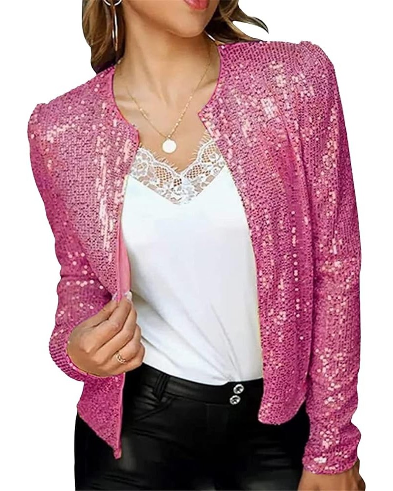 Women's Sparkly Glitter Blazer Jackets Sequin Long Sleeve Casual Blazer Bomber Sparkle Party Clubwear Coats Rose Red $16.26 B...