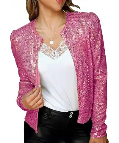 Women's Sparkly Glitter Blazer Jackets Sequin Long Sleeve Casual Blazer Bomber Sparkle Party Clubwear Coats Rose Red $16.26 B...