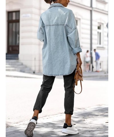 Women's Oversized Denim Jackets Casual Button Down Long Boyfriend Jean Coats with Pockets Blue $21.93 Jackets