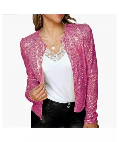 Women's Sparkly Glitter Blazer Jackets Sequin Long Sleeve Casual Blazer Bomber Sparkle Party Clubwear Coats Rose Red $16.26 B...