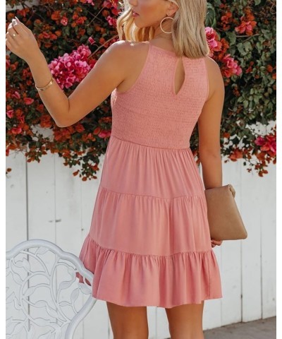 Womens Smocked Mini Dress Casual Summer Sleeveless Crew Neck Flowy Ruffle Tiered A-Line Dresses Sundress Dust Peach $22.04 Dr...