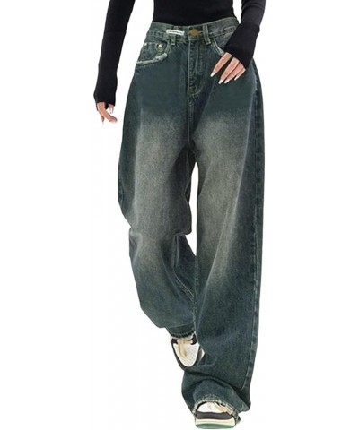 Womens Baggy Jeans Cargo Pants Wide Leg High Waisted Y2K Boyfriend Style Fashion Streetwear Casual Denim Pants Blue $12.47 Jeans