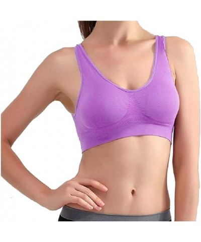 Women Removeable Pads Wirefree Sleep Vest Tops Bra Purple $9.73 Lingerie