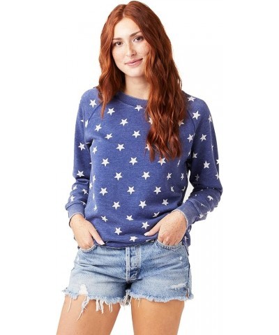 Women's Sweatshirt, Mineral Wash French Terry Vintage Lazy Day Crewneck Pullover Navy Stars $18.96 Hoodies & Sweatshirts