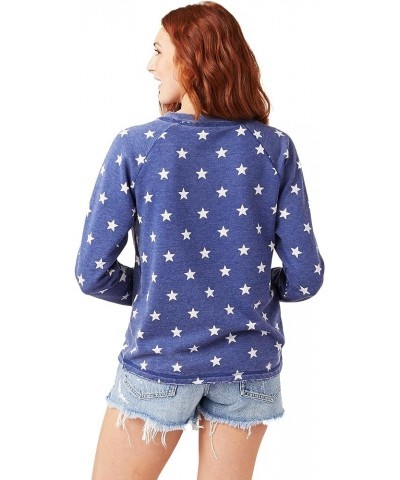 Women's Sweatshirt, Mineral Wash French Terry Vintage Lazy Day Crewneck Pullover Navy Stars $18.96 Hoodies & Sweatshirts