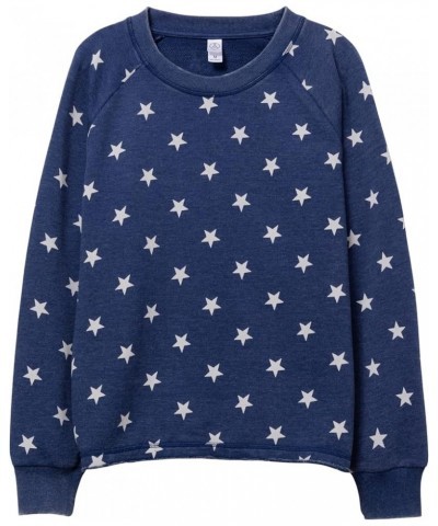 Women's Sweatshirt, Mineral Wash French Terry Vintage Lazy Day Crewneck Pullover Navy Stars $18.96 Hoodies & Sweatshirts