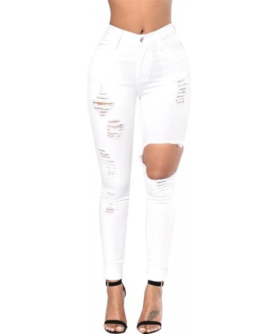 Women's Skinny Jeans Ripped Mid Rise Stretch Destroyed Denim Pants Jeans White-a $20.09 Jeans