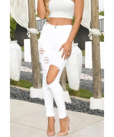 Women's Skinny Jeans Ripped Mid Rise Stretch Destroyed Denim Pants Jeans White-a $20.09 Jeans