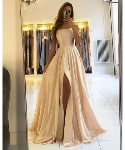 Long Bridesmaid Dresses for Women Satin Ball Gown High Slit Spaghetti Straps Formal Dress with Pockets Coral $24.30 Dresses