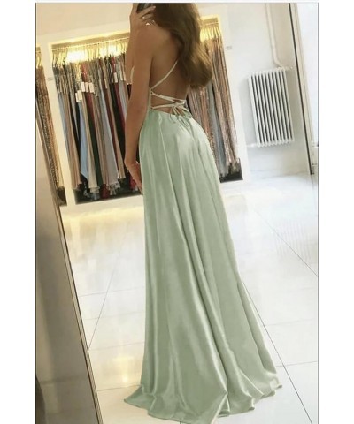 Long Bridesmaid Dresses for Women Satin Ball Gown High Slit Spaghetti Straps Formal Dress with Pockets Coral $24.30 Dresses