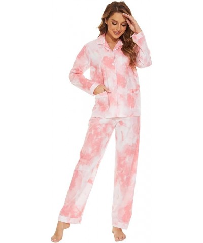 Women Cotton Pajamas Long Sleeve PJs Button Down Sleepwear S-3XL Pink Tie Dye $19.79 Sleep & Lounge