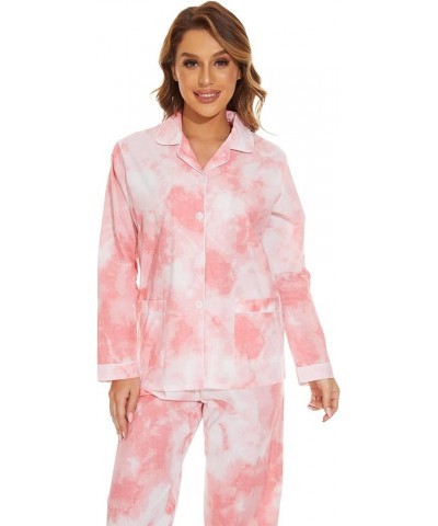 Women Cotton Pajamas Long Sleeve PJs Button Down Sleepwear S-3XL Pink Tie Dye $19.79 Sleep & Lounge