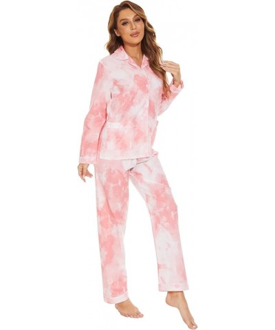 Women Cotton Pajamas Long Sleeve PJs Button Down Sleepwear S-3XL Pink Tie Dye $19.79 Sleep & Lounge