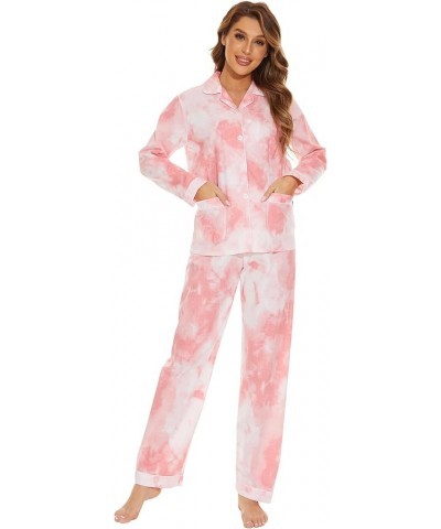 Women Cotton Pajamas Long Sleeve PJs Button Down Sleepwear S-3XL Pink Tie Dye $19.79 Sleep & Lounge