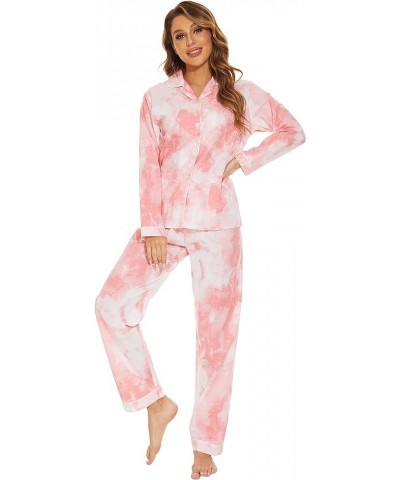 Women Cotton Pajamas Long Sleeve PJs Button Down Sleepwear S-3XL Pink Tie Dye $19.79 Sleep & Lounge