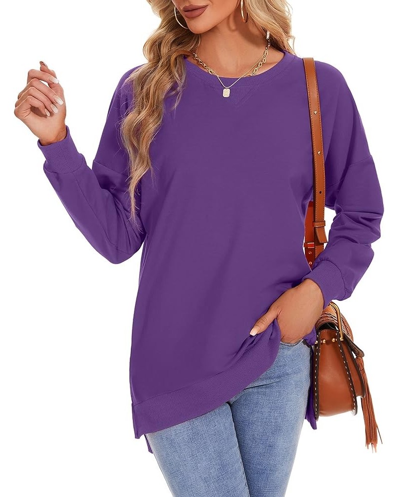 Women's Long Sleeve Sweatshirts Side Split Loose Casual Pullover Tunic Tops Purple $13.34 Hoodies & Sweatshirts