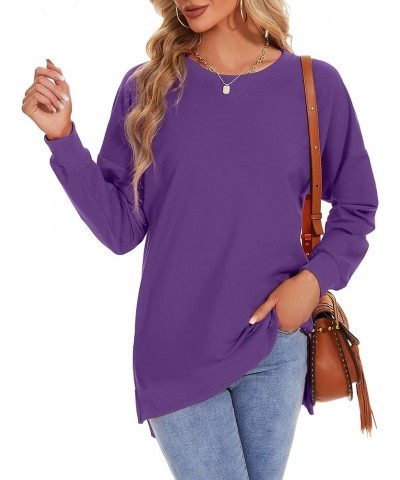 Women's Long Sleeve Sweatshirts Side Split Loose Casual Pullover Tunic Tops Purple $13.34 Hoodies & Sweatshirts