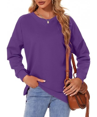 Women's Long Sleeve Sweatshirts Side Split Loose Casual Pullover Tunic Tops Purple $13.34 Hoodies & Sweatshirts