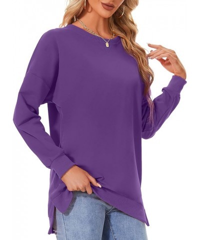 Women's Long Sleeve Sweatshirts Side Split Loose Casual Pullover Tunic Tops Purple $13.34 Hoodies & Sweatshirts