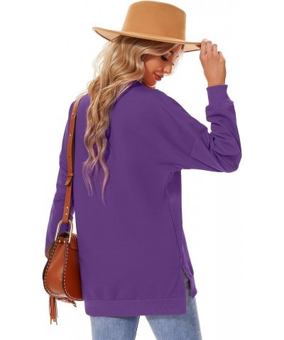 Women's Long Sleeve Sweatshirts Side Split Loose Casual Pullover Tunic Tops Purple $13.34 Hoodies & Sweatshirts