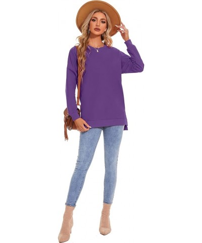 Women's Long Sleeve Sweatshirts Side Split Loose Casual Pullover Tunic Tops Purple $13.34 Hoodies & Sweatshirts