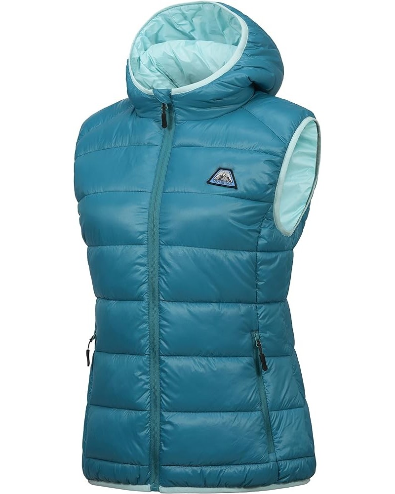 Women’s Lightweight Puffer Vest with Hood, Water-Resistant Sleeveless Jacket for Hiking Ski Harbor Blue $29.06 Vests