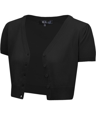 Women's Cropped Bolero Cardigan – Short Sleeve V-Neck Basic Classic Casual Button Down Knit Soft Sweater Top (S-4XL) Black $1...